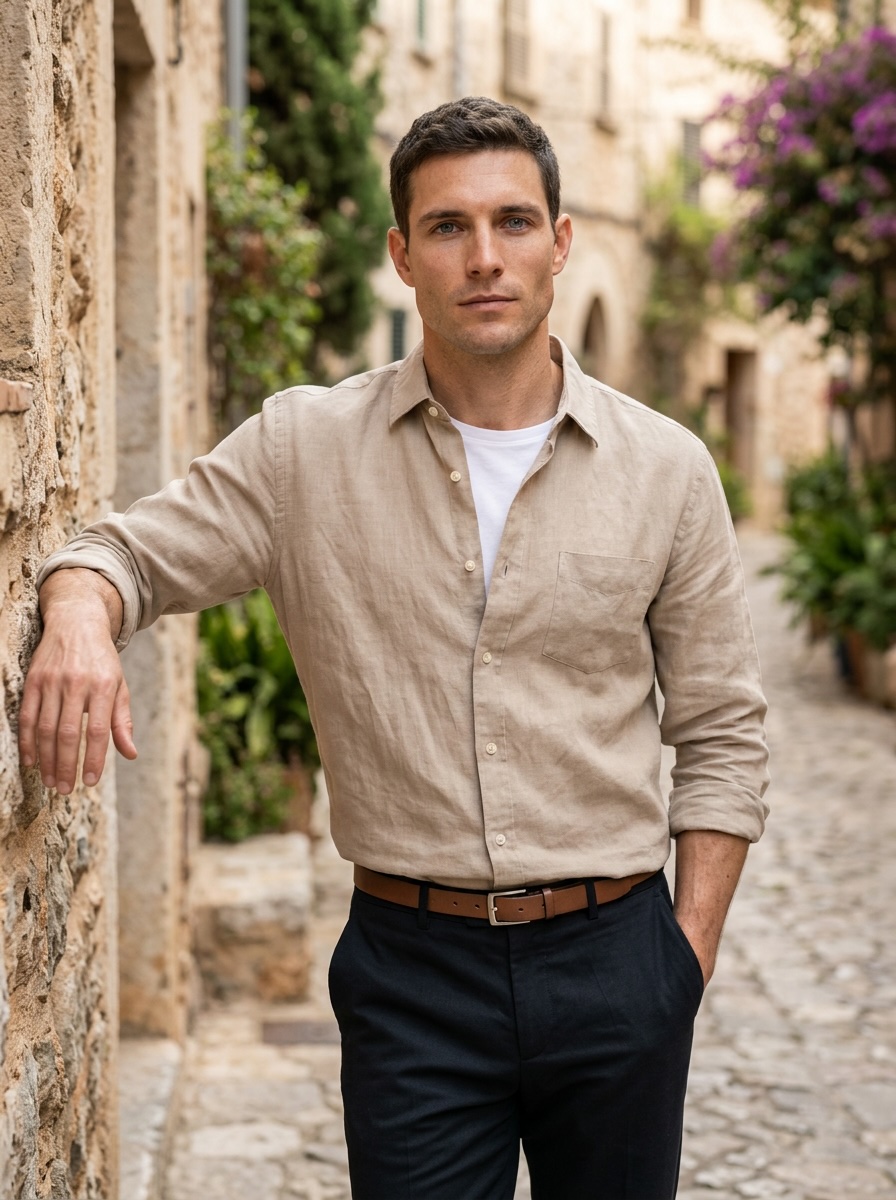 Old money style portrait with classic blazer and neutral tones